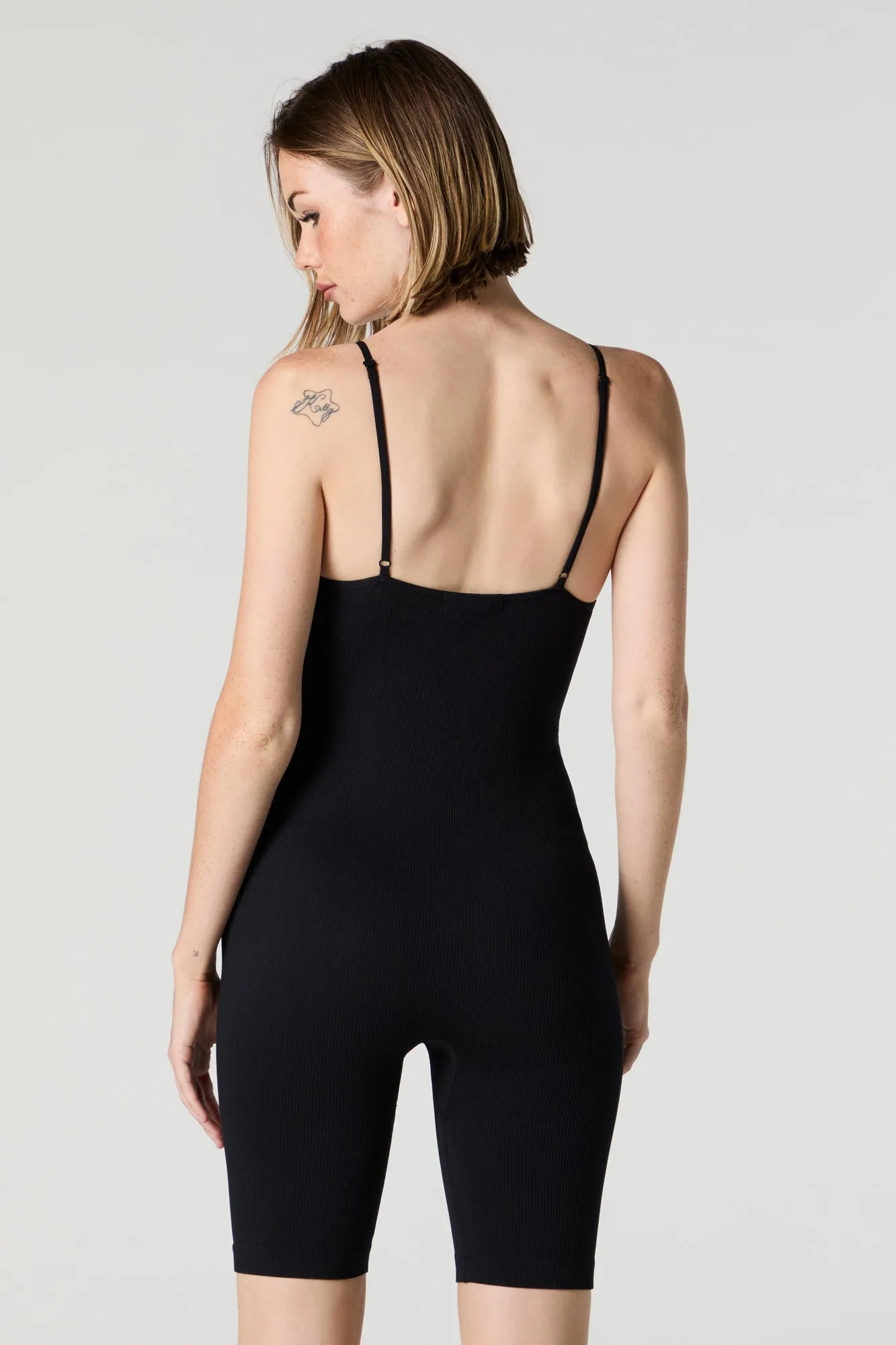 Seamless Ribbed Scoop Neck Cami Romper