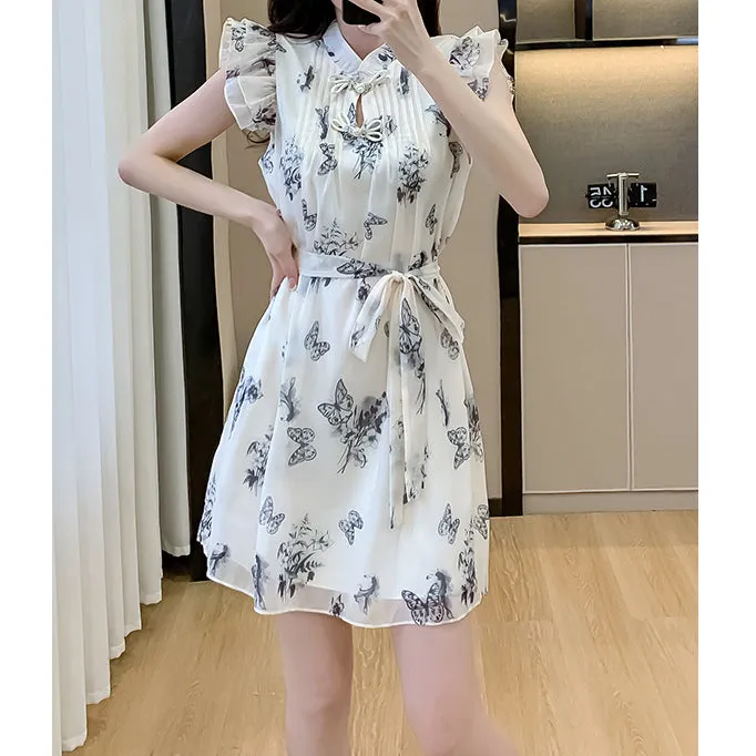 Sfumato Butterfly Loose Waist Chiffon Dress