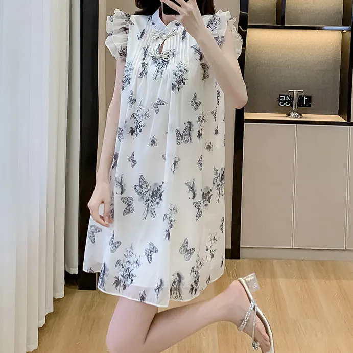 Sfumato Butterfly Loose Waist Chiffon Dress