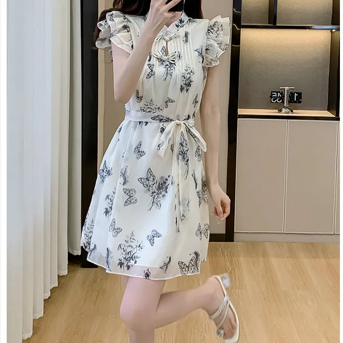 Sfumato Butterfly Loose Waist Chiffon Dress