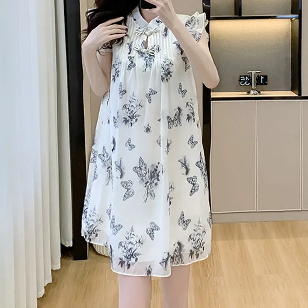 Sfumato Butterfly Loose Waist Chiffon Dress