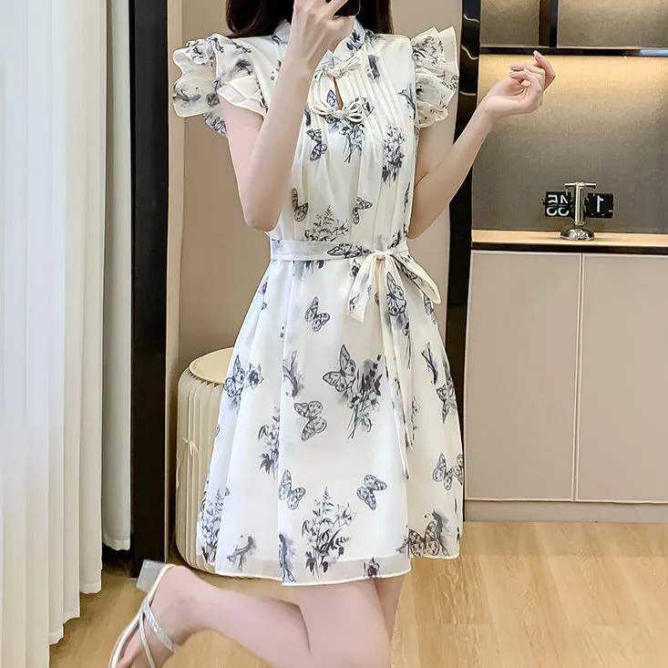 Sfumato Butterfly Loose Waist Chiffon Dress