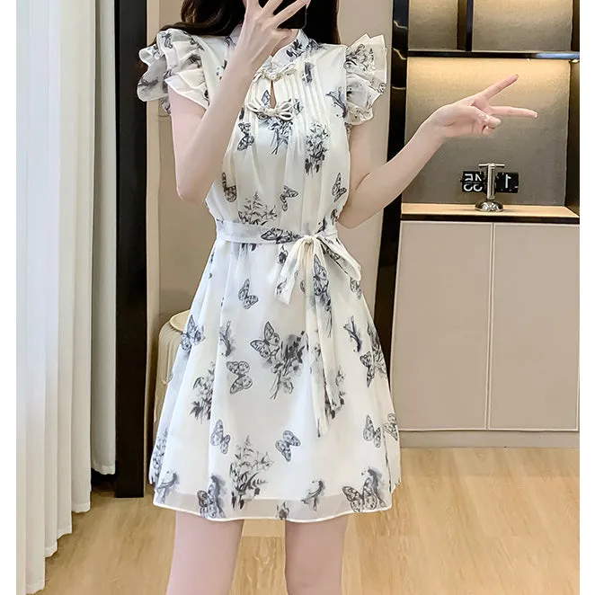 Sfumato Butterfly Loose Waist Chiffon Dress