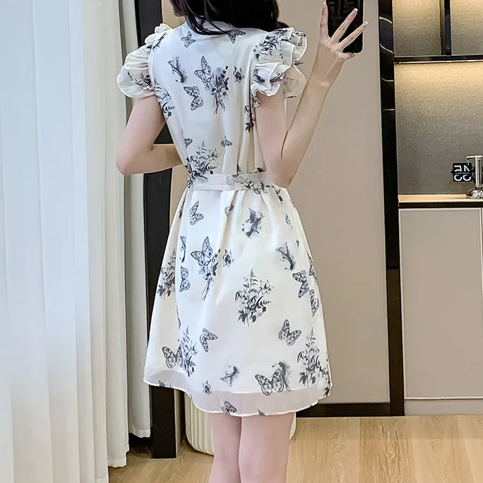 Sfumato Butterfly Loose Waist Chiffon Dress