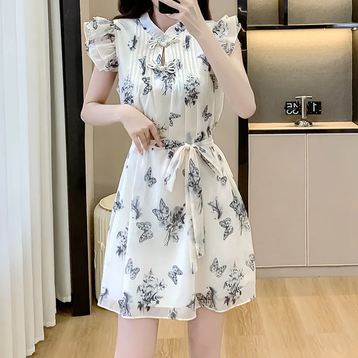 Sfumato Butterfly Loose Waist Chiffon Dress