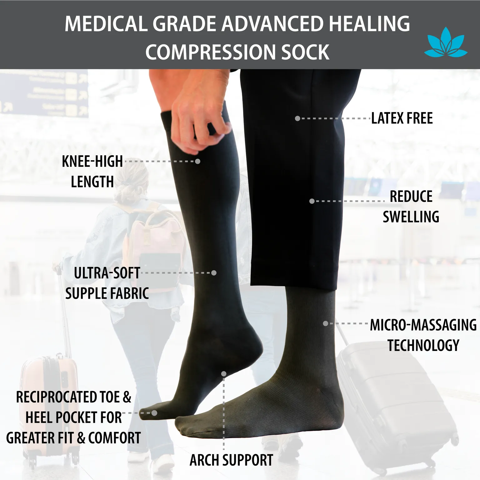 Skineez Medical Grade Advanced Healing Compression Socks, Clinically Proven to Firm, Moisturize, and Revitalize Skin, Foot Arch, Heel, and Nerve Pain Relief, 1 Pair