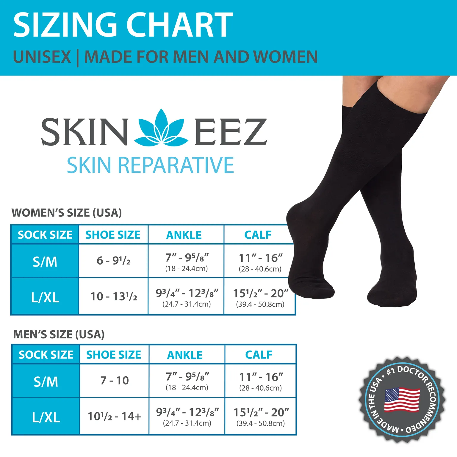 Skineez Medical Grade Advanced Healing Compression Socks, Clinically Proven to Firm, Moisturize, and Revitalize Skin, Foot Arch, Heel, and Nerve Pain Relief, 1 Pair