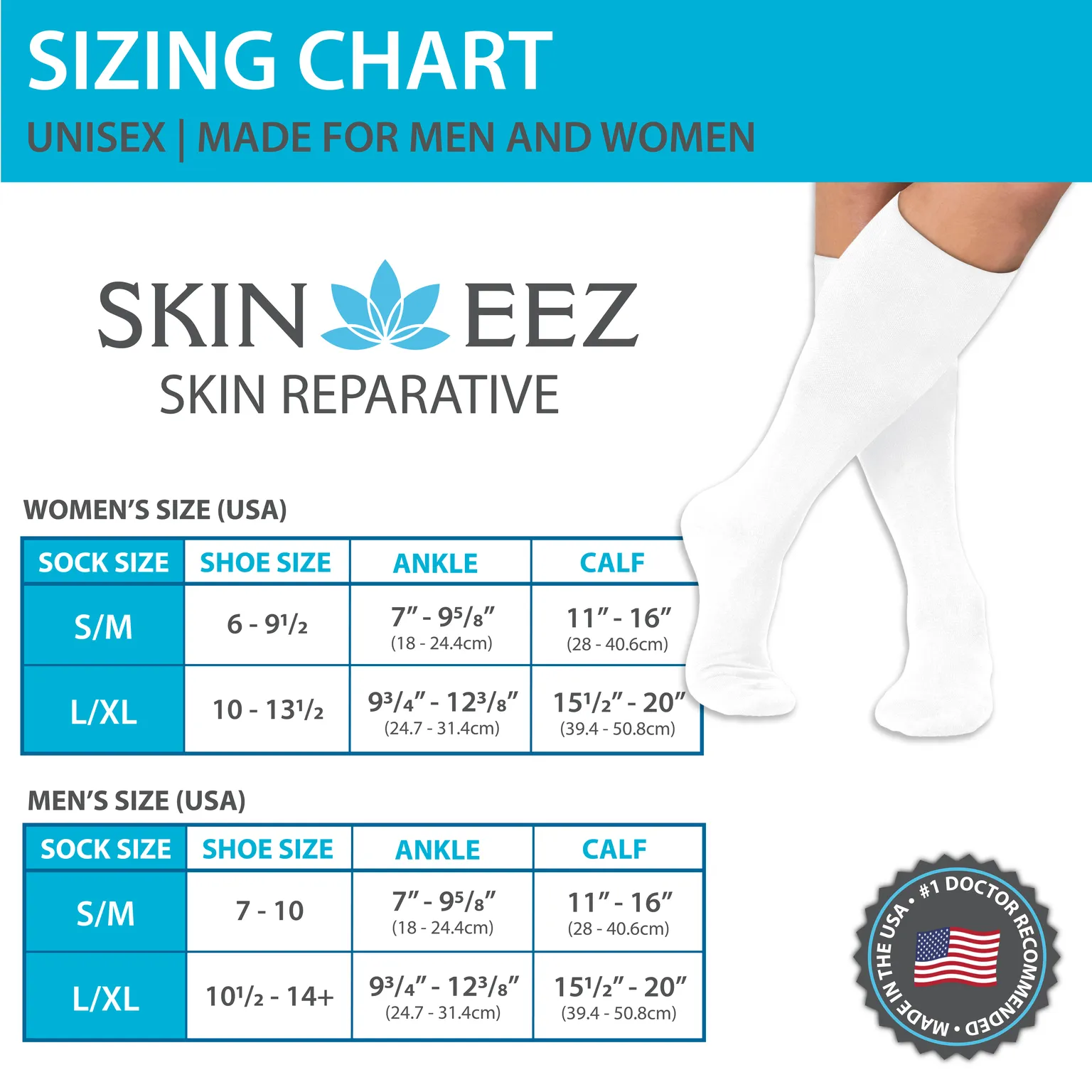 Skineez Medical Grade Advanced Healing Compression Socks, Clinically Proven to Firm, Moisturize, and Revitalize Skin, Foot Arch, Heel, and Nerve Pain Relief, 1 Pair