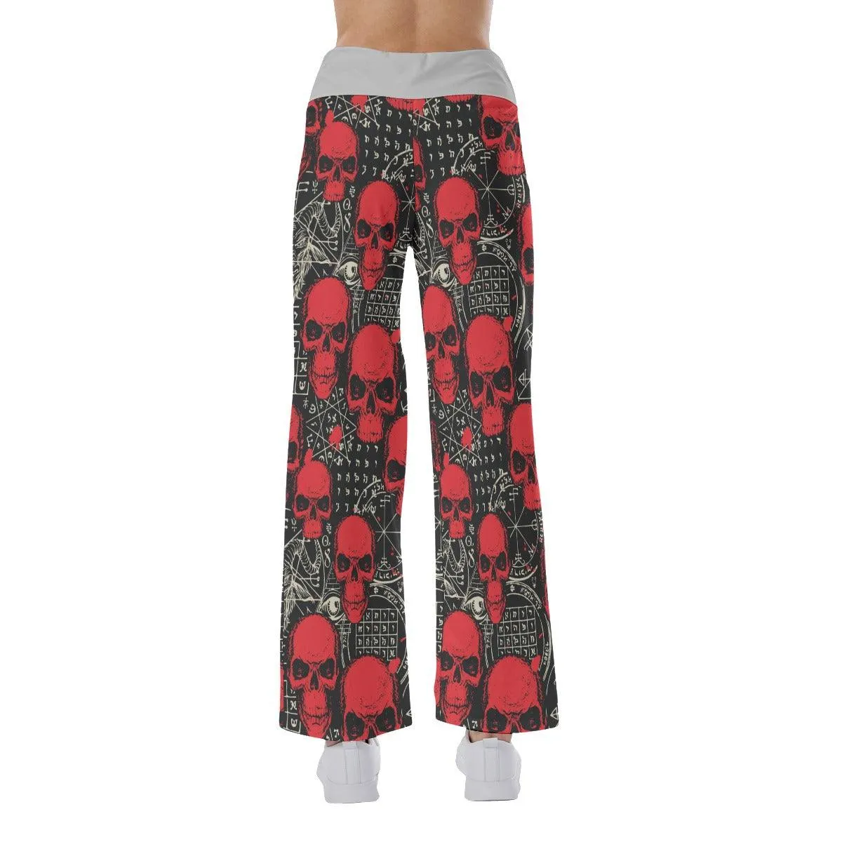 Skull Demon Pattern Pajama Pants Print Drawstring Palazzo Lounge