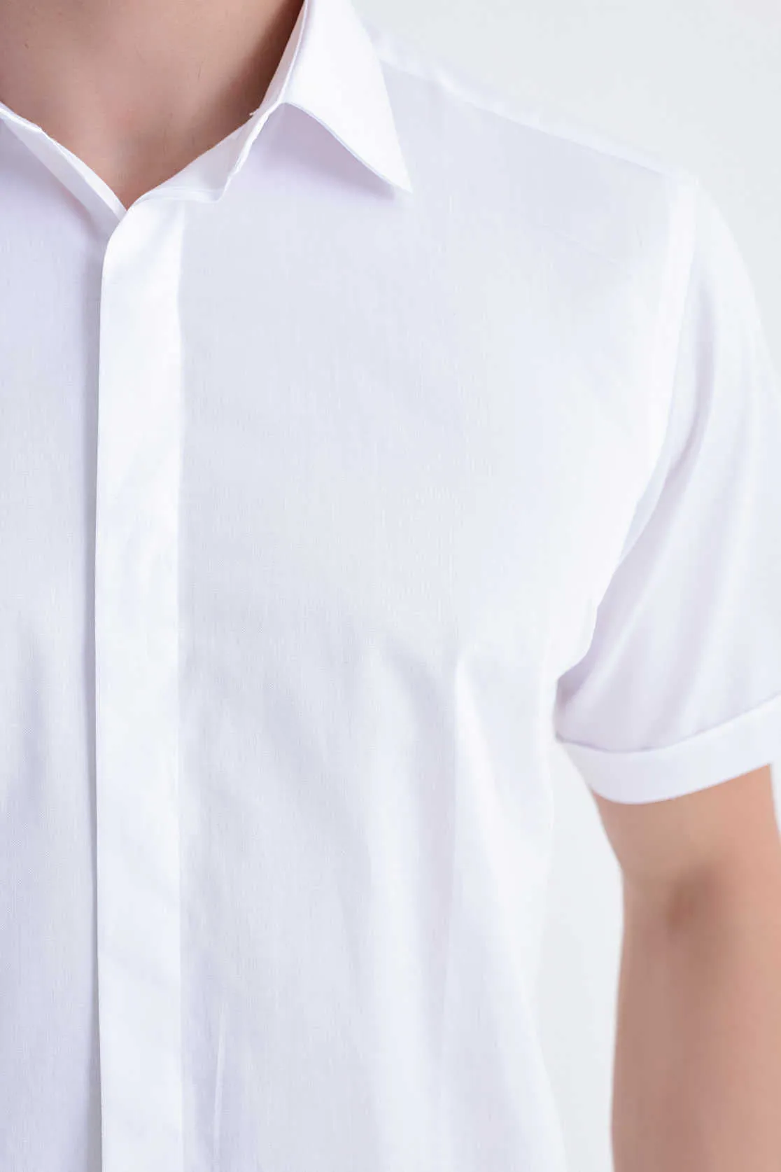 Slim Fit White Short Sleeve Cotton Dress Shirt