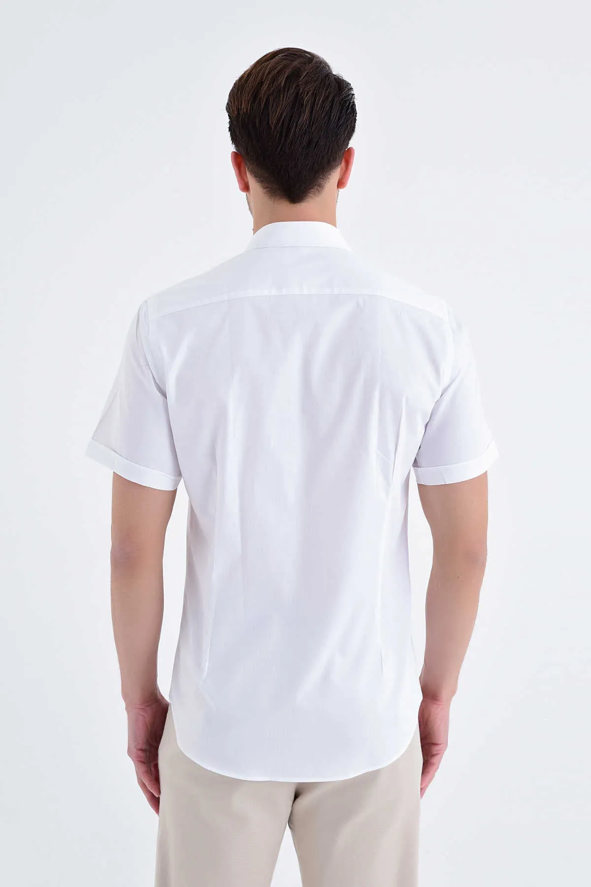 Slim Fit White Short Sleeve Cotton Dress Shirt