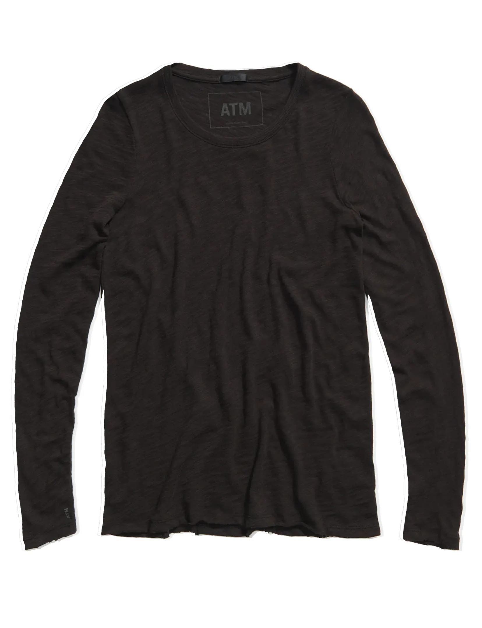 Slub Jersey Long Sleeve Destroyed Wash Crew, Black