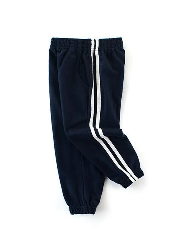 Solid Color Trousers Sporty Side Stripes Toddlers Kids Pants