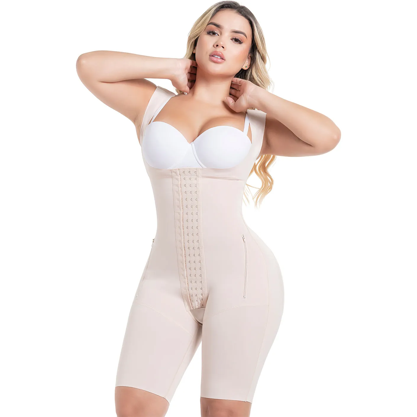 Sonryse 214BF Fajas Colombianas Post Surgery Stage 1 BBL Compression Garment Open Bust Mid Thigh