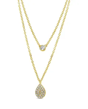 Sterling Silver Teardrop & CZ Layered Necklace