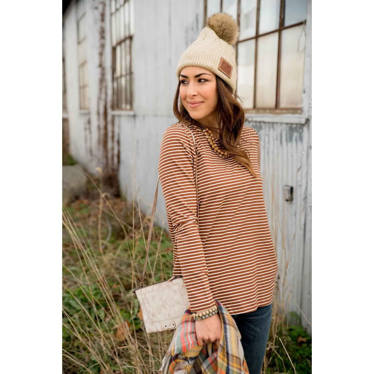 Striped Button Back Accent Sweatshirt