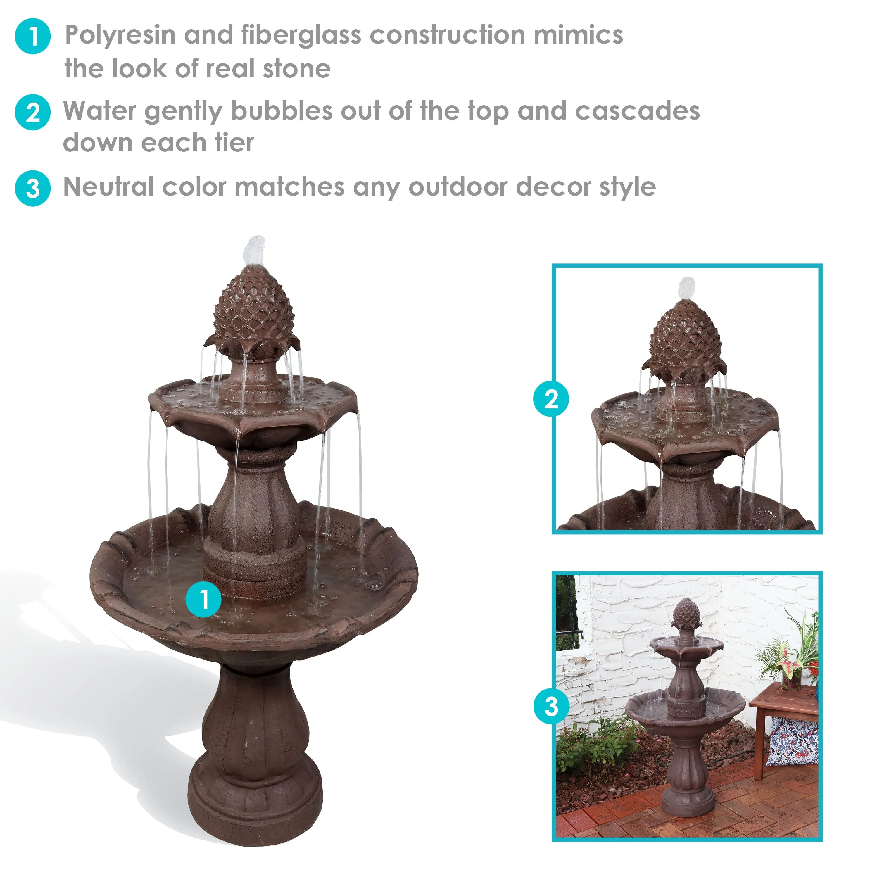 Sunnydaze 2-Tier Curved Plinth Outdoor Water Fountain - 38"