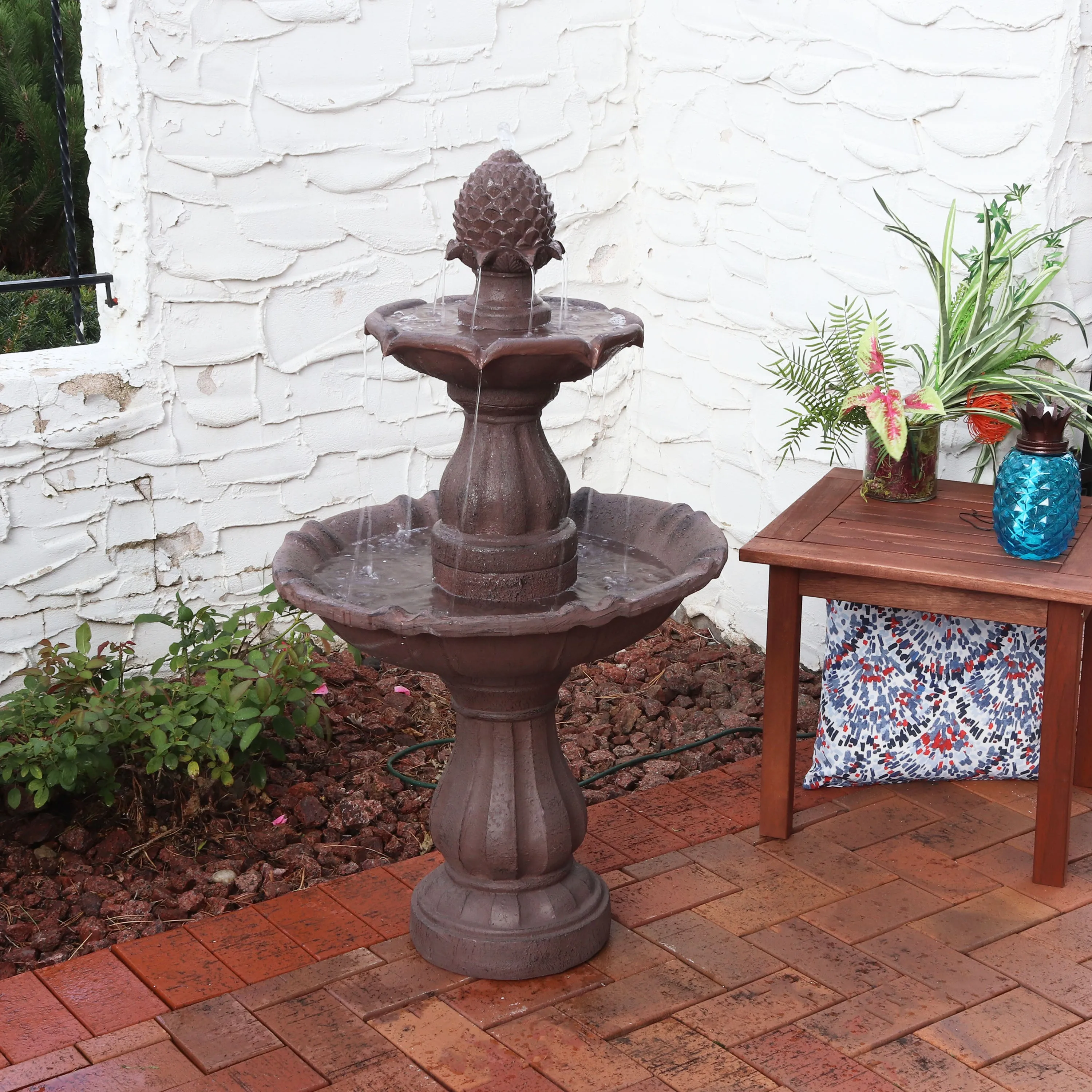 Sunnydaze 2-Tier Curved Plinth Outdoor Water Fountain - 38"