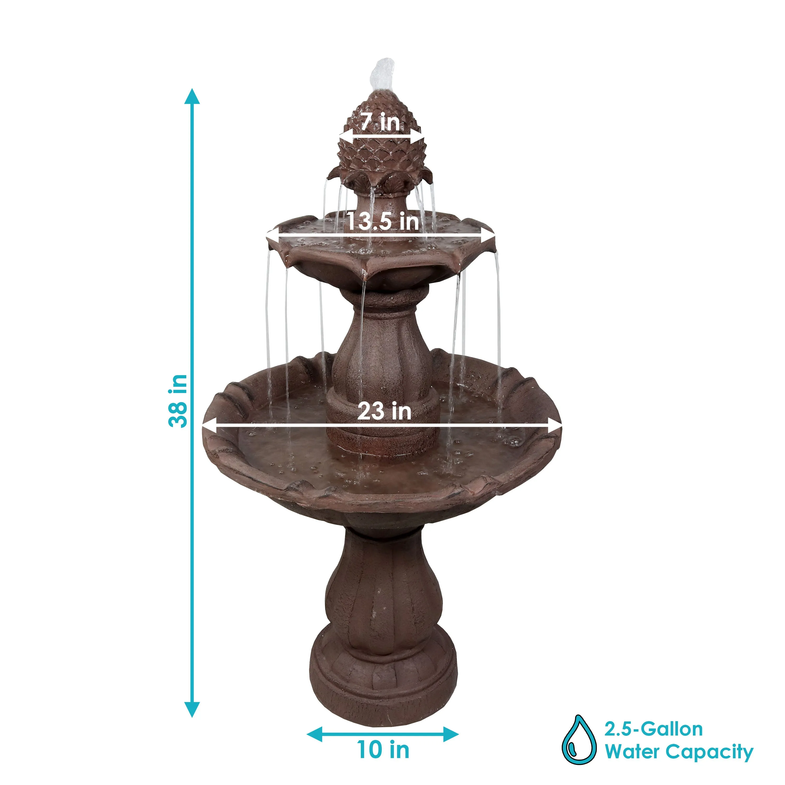 Sunnydaze 2-Tier Curved Plinth Outdoor Water Fountain - 38"