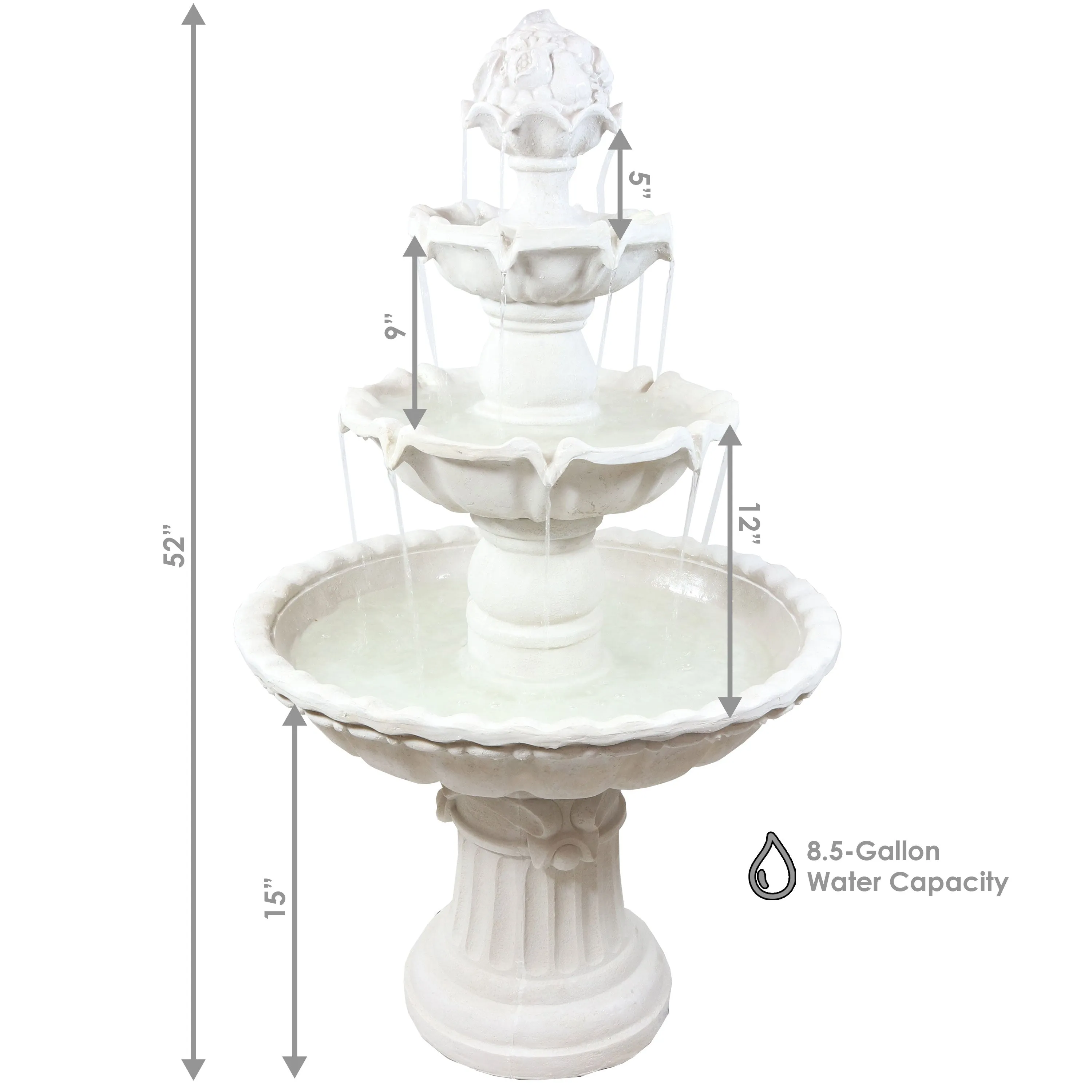 Sunnydaze 3-Tier Outdoor Water Fountain with Fruit Top - White - 52" H