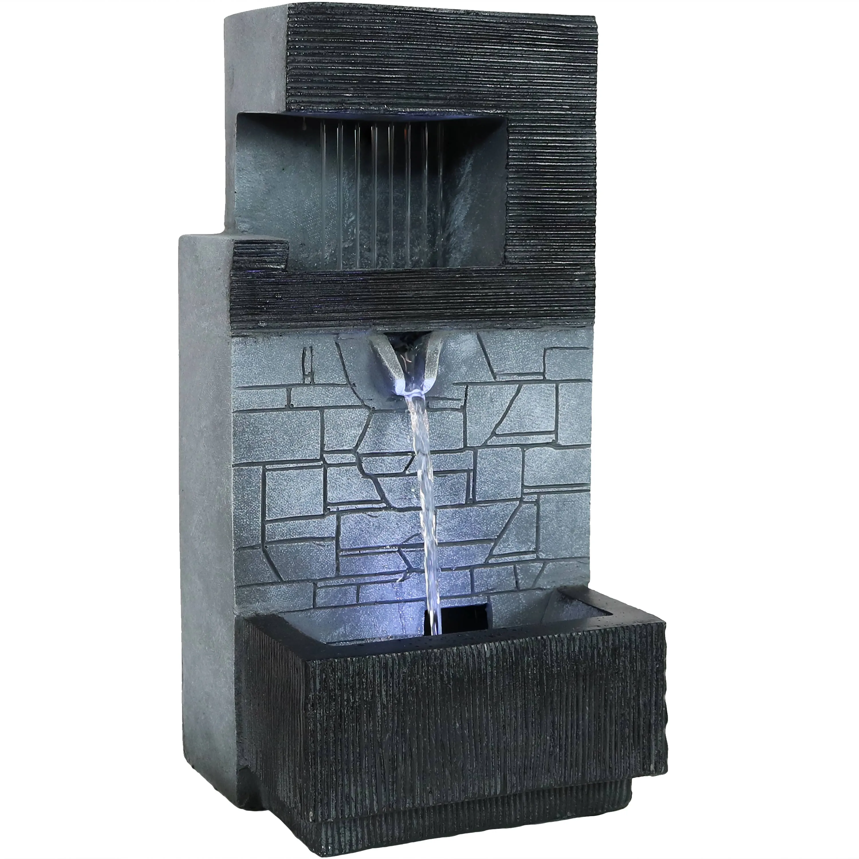 Sunnydaze Brick Wall Modern Tabletop Fountain with LED Light - 13"