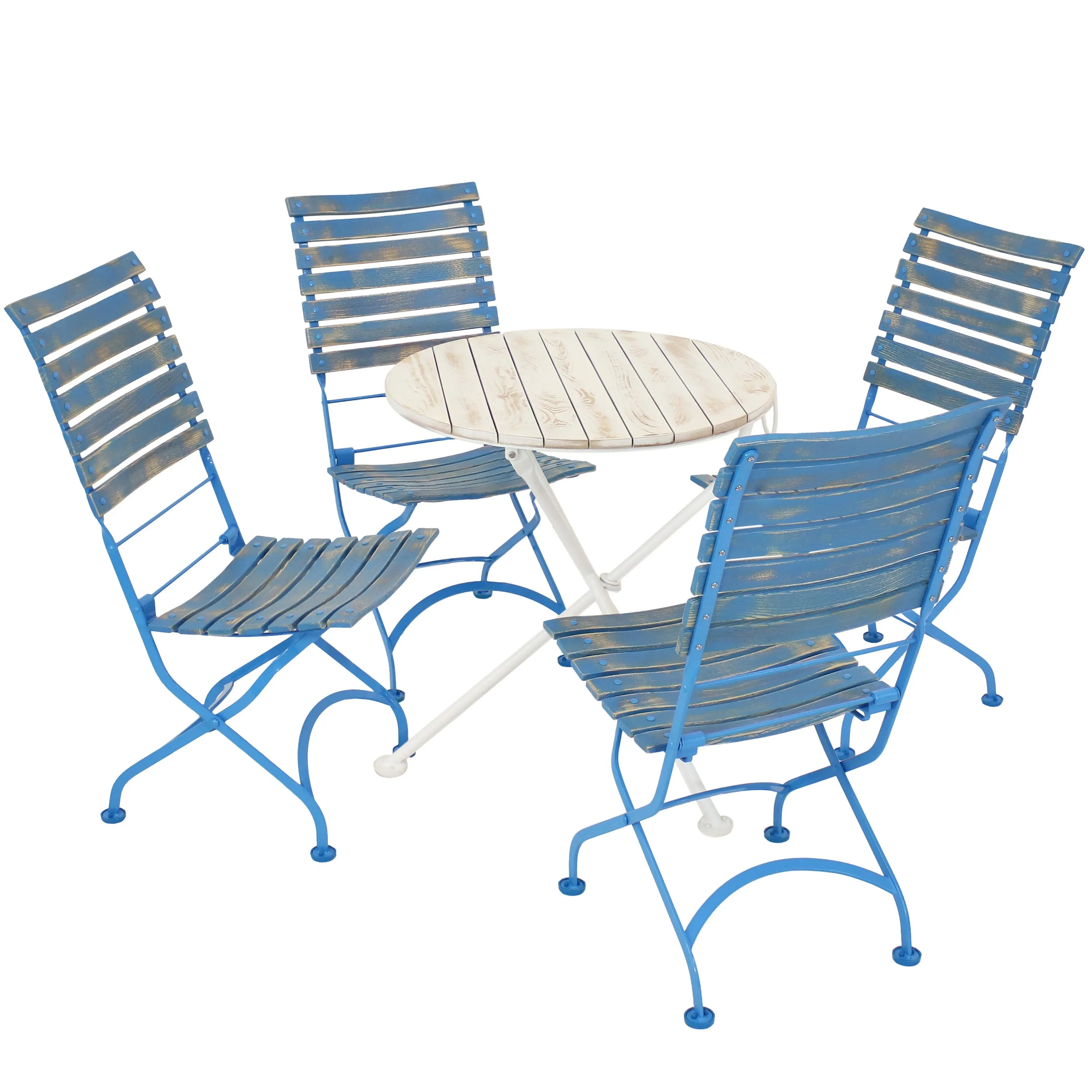 Sunnydaze Cafe Couleur 5-Piece Wood Folding Bistro Table and Chairs Set - Blue