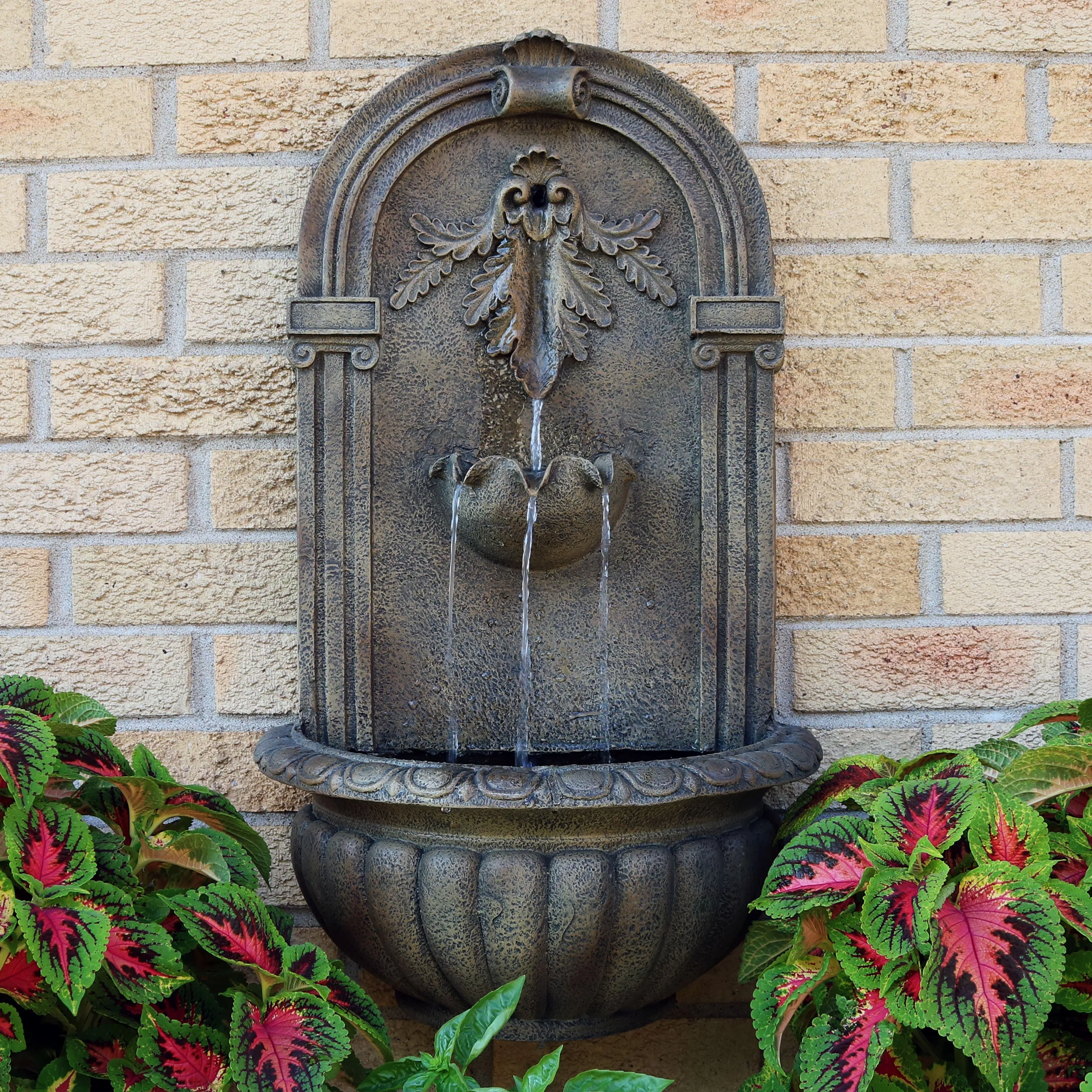 Sunnydaze Florence Solar Outdoor Wall Fountain - Florentine Stone