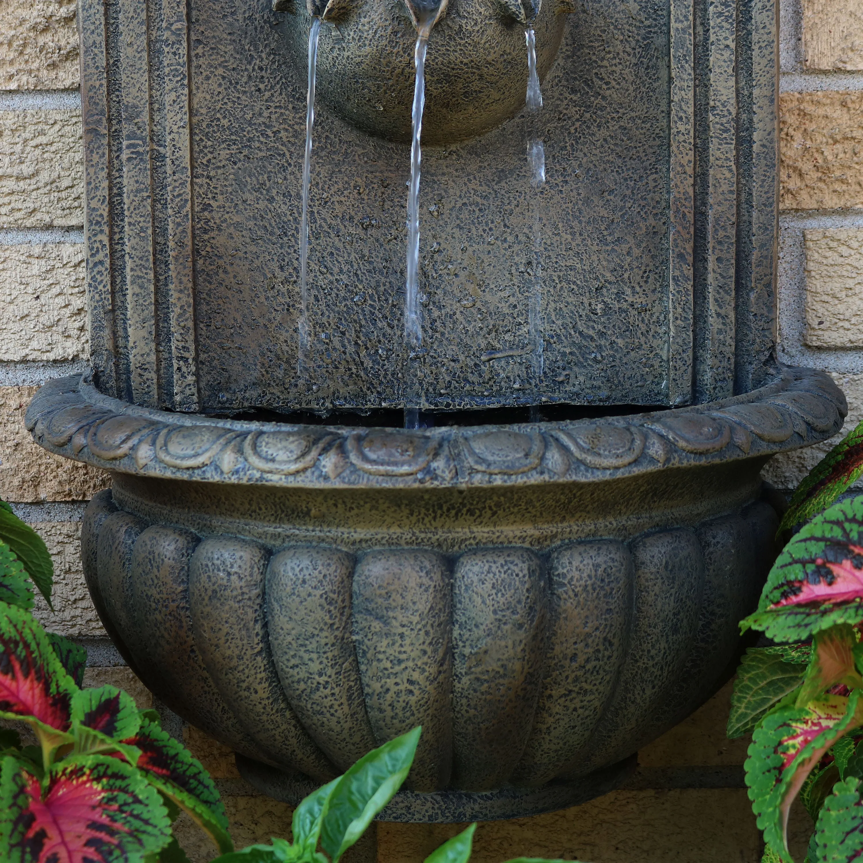 Sunnydaze Florence Solar Outdoor Wall Fountain - Florentine Stone