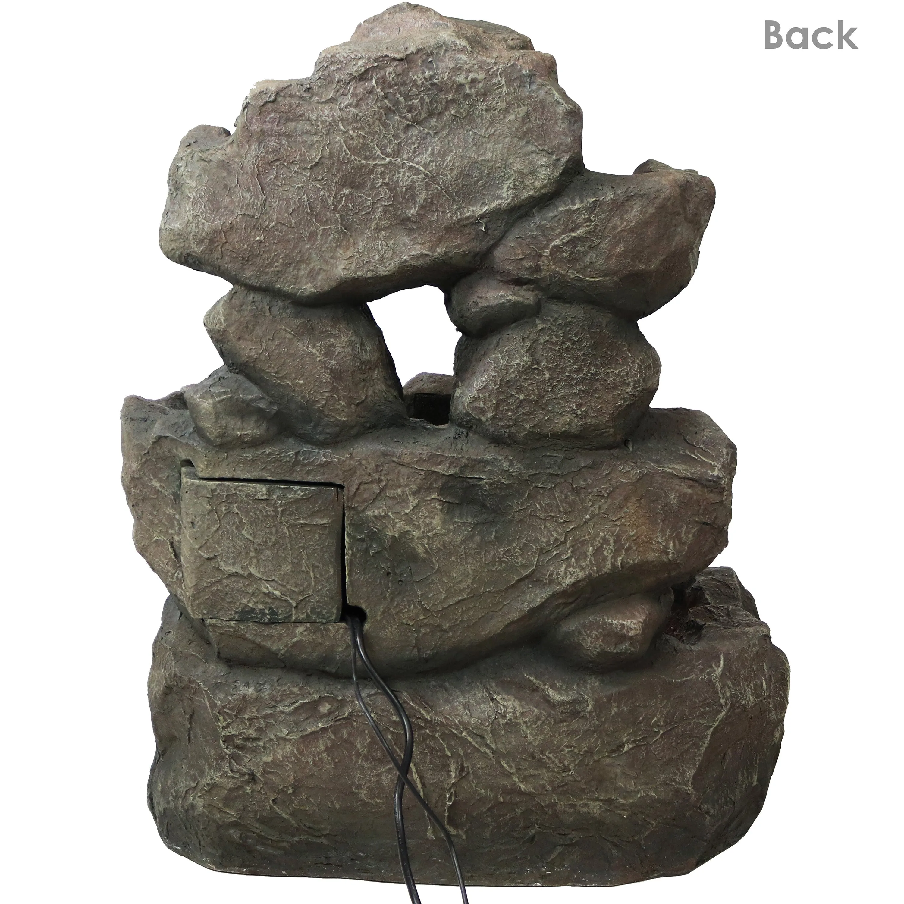 Sunnydaze Layered Rock Waterfall Outdoor Fountain with LED Lights - 32"