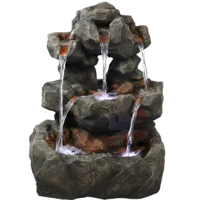 Sunnydaze Layered Rock Waterfall Outdoor Fountain with LED Lights - 32"