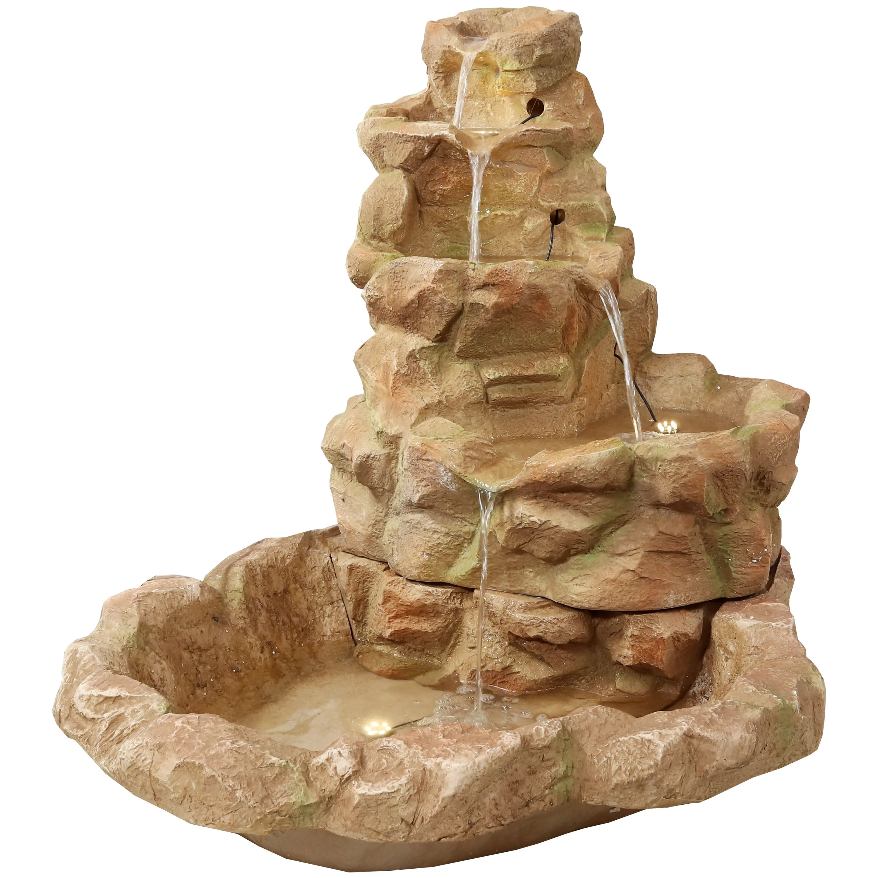 Sunnydaze Lighted Stone Springs Outdoor Water Fountain with LED Lights - 41.5" H