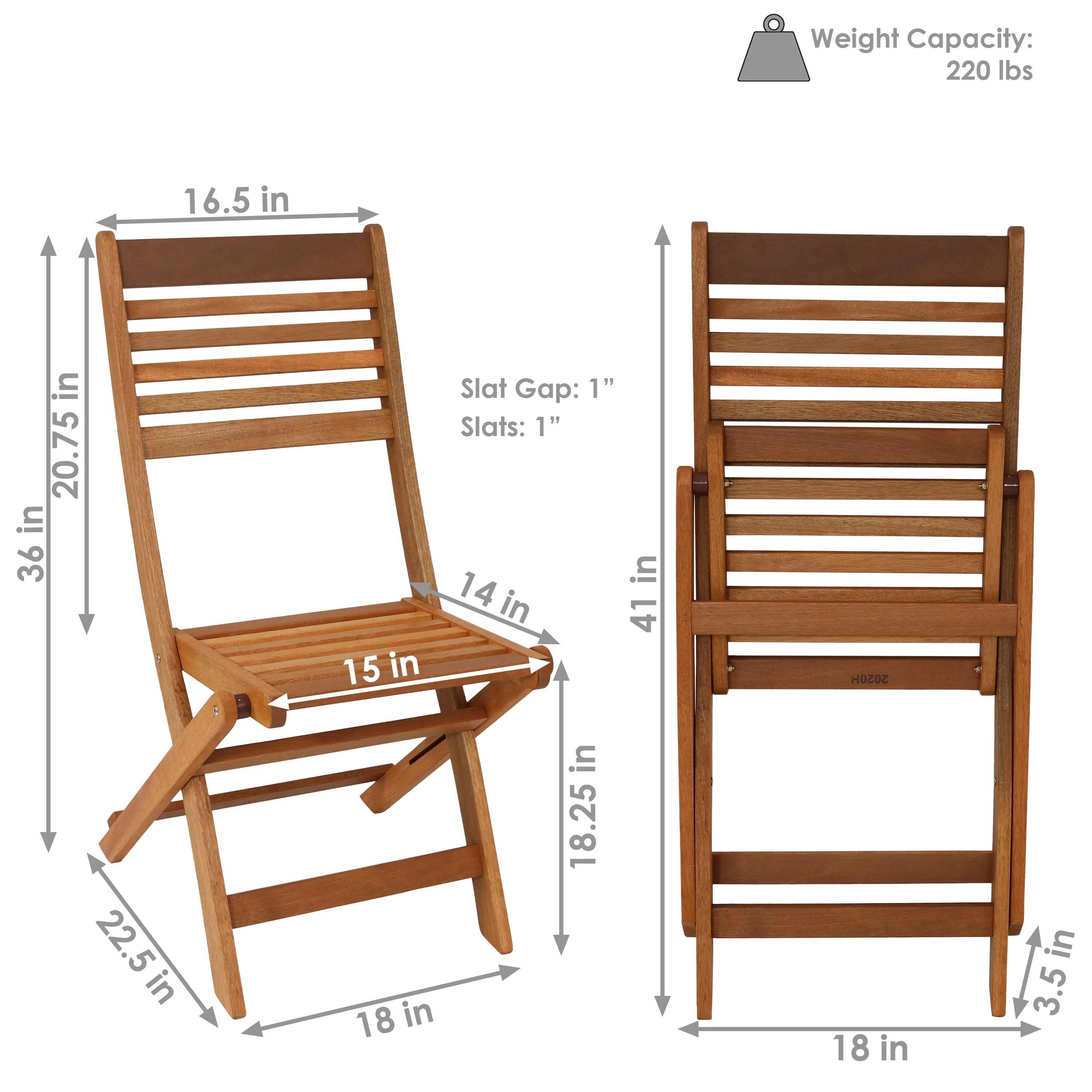 Sunnydaze Meranti Wood Outdoor Folding Patio Chairs - Set of 2