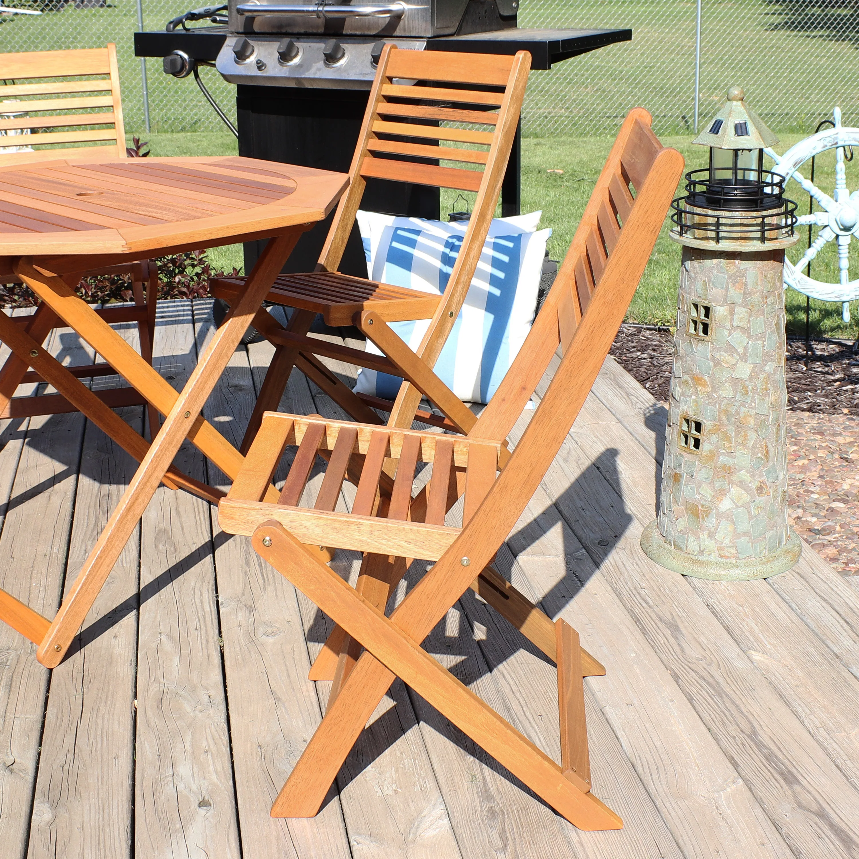 Sunnydaze Meranti Wood Outdoor Folding Patio Chairs - Set of 2