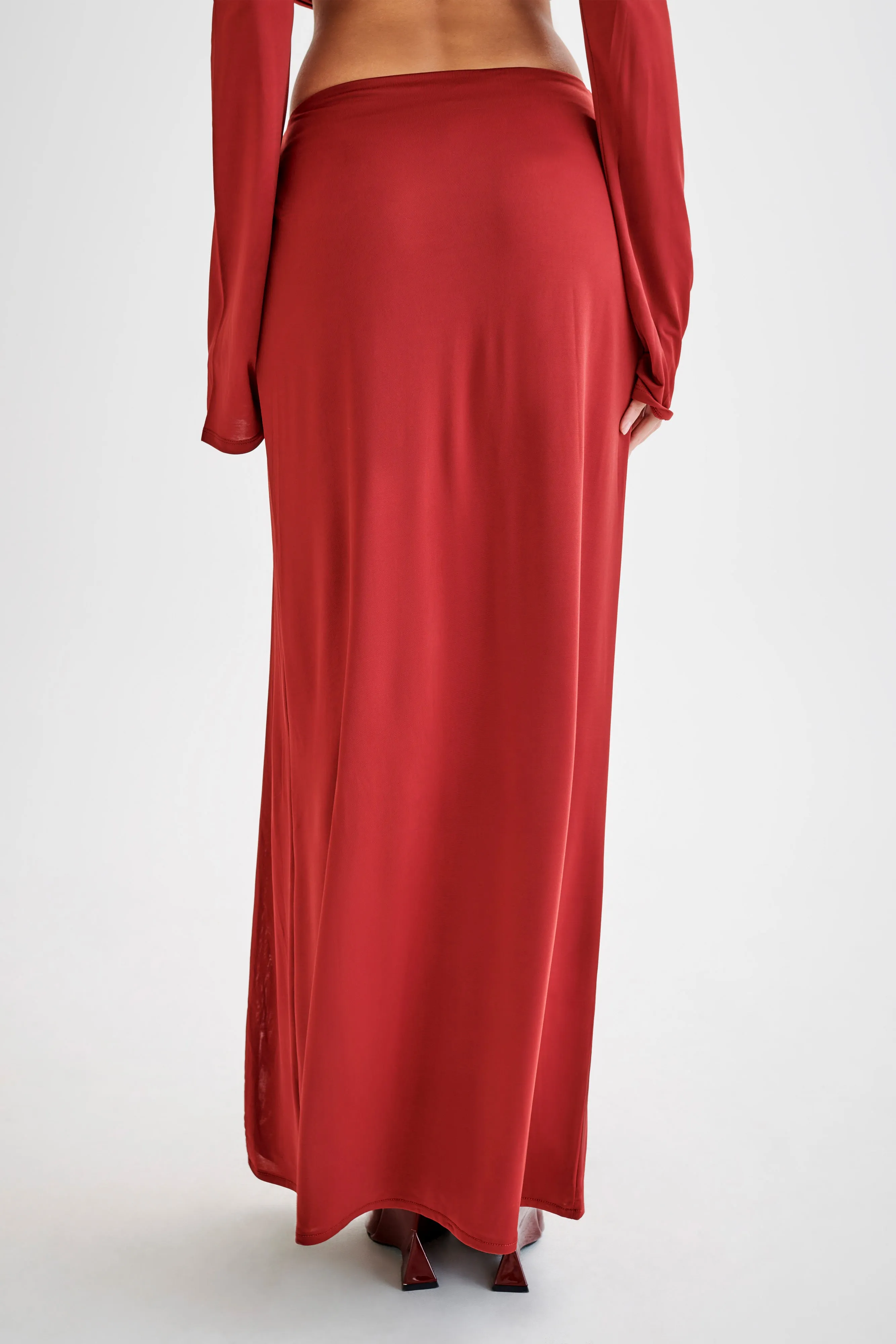 Suri Slinky Maxi Skirt With Silver Hardware - Cherry Red