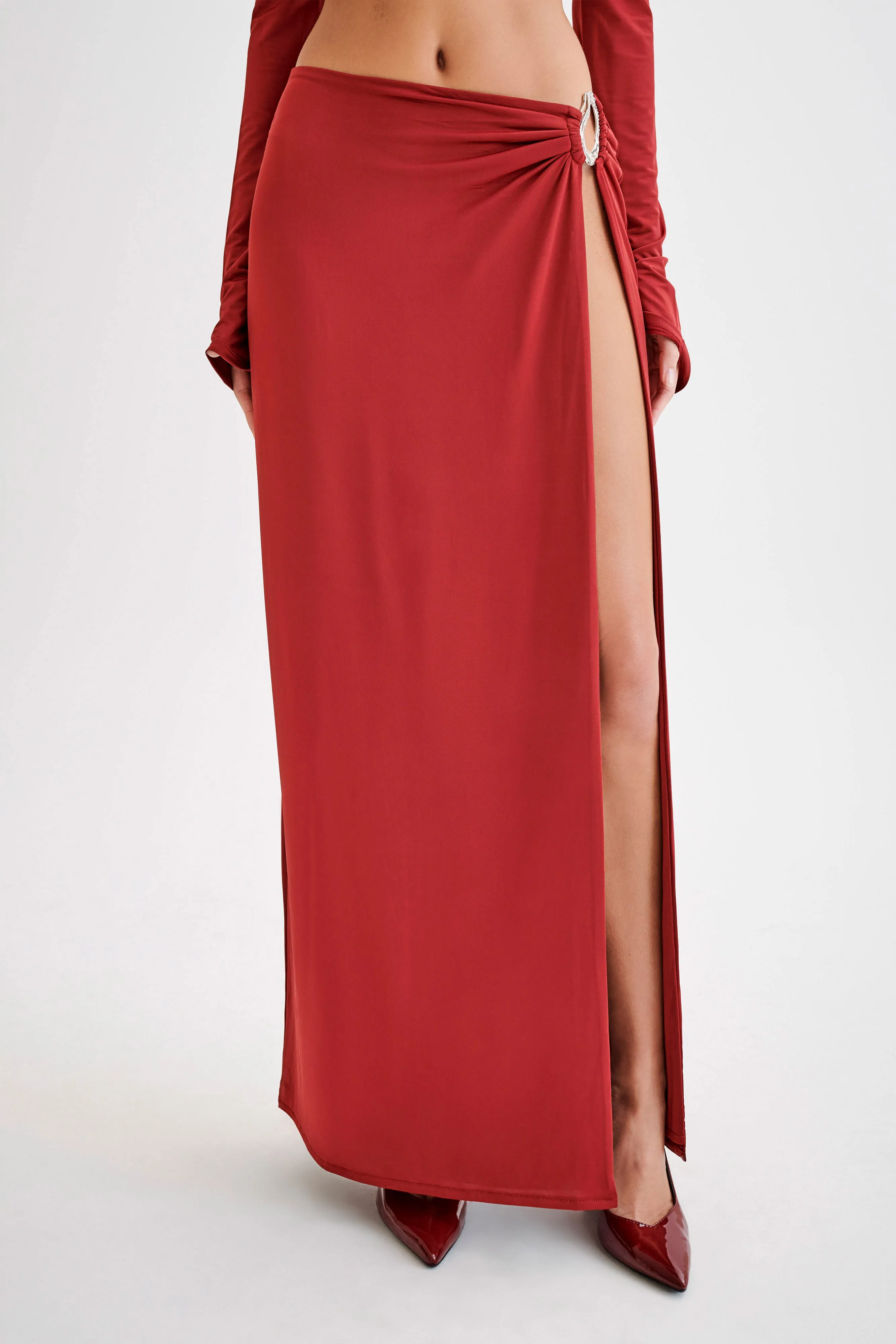 Suri Slinky Maxi Skirt With Silver Hardware - Cherry Red