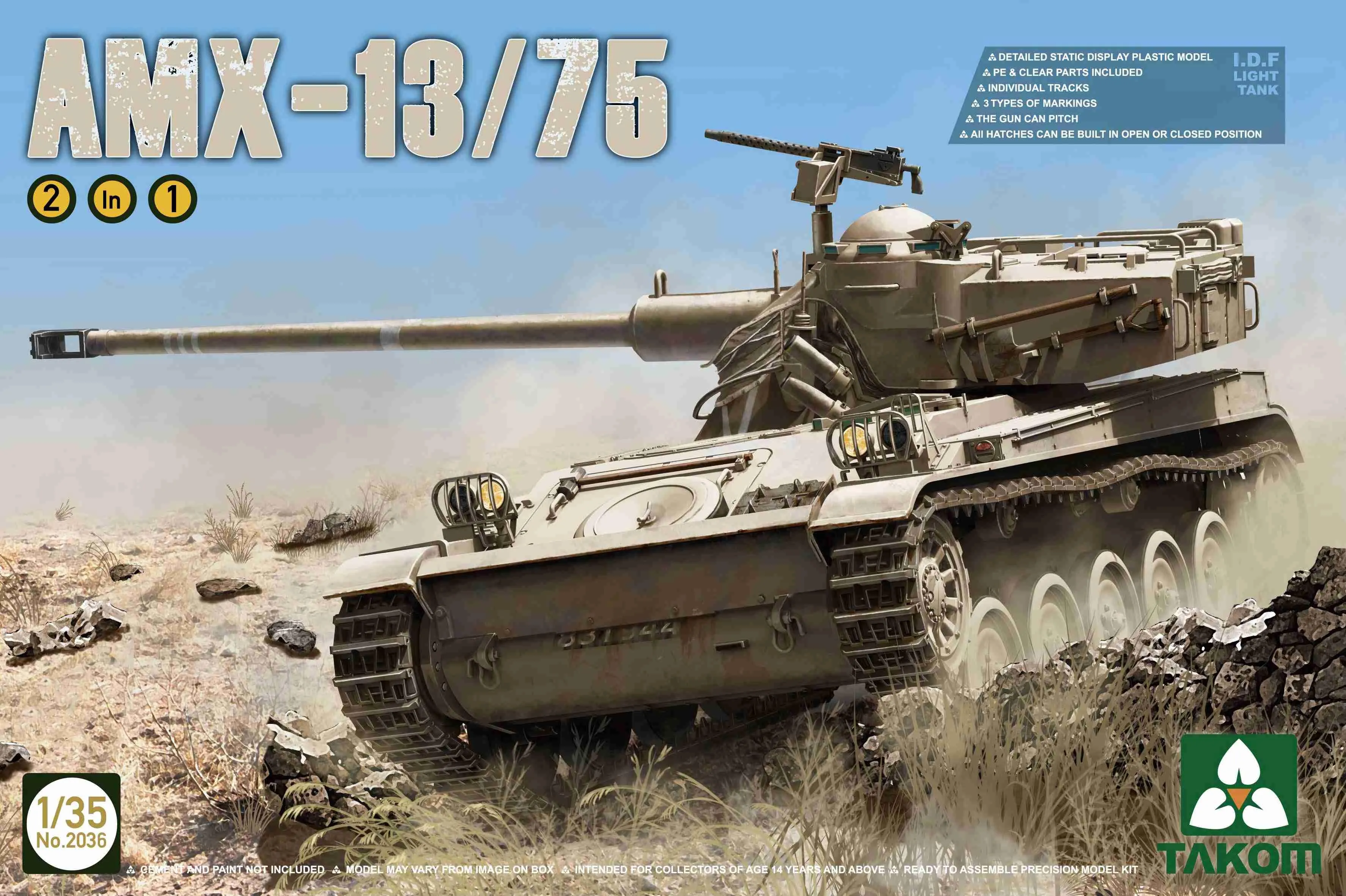 Takom 2036 IDF Light Tank AMX-13/75 2 in 1 1/35 Model Kit