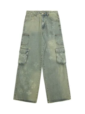 Thesupermade Cross Jacquard Multi Pocket Cargo Jeans - 2225