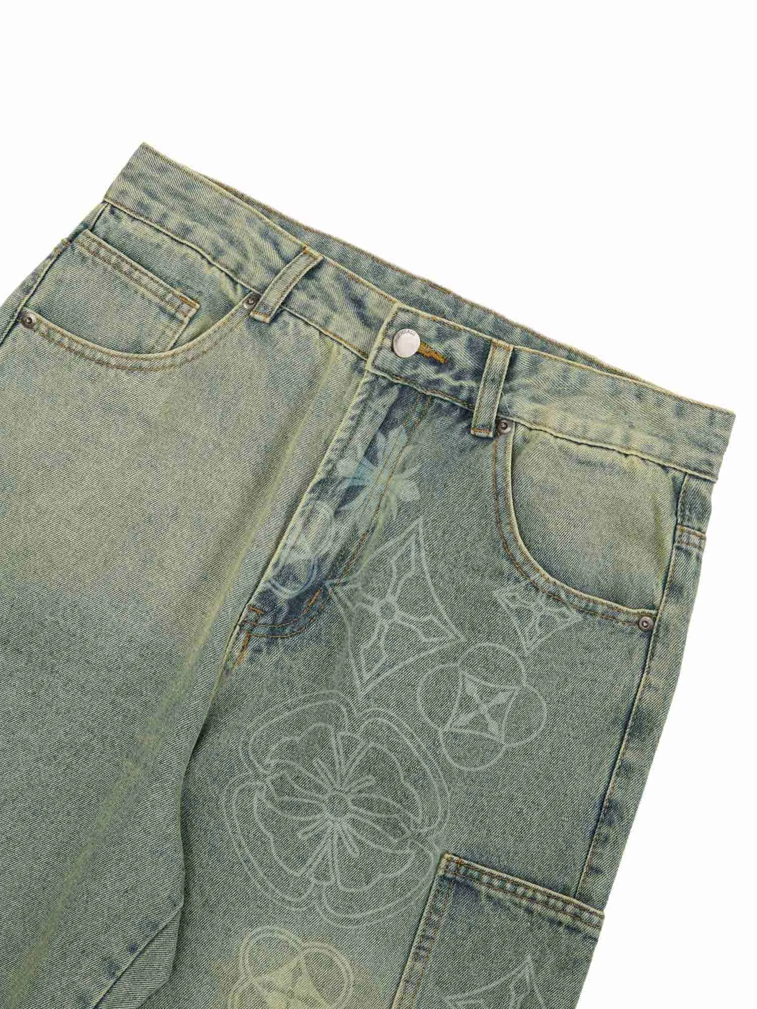 Thesupermade Cross Jacquard Multi Pocket Cargo Jeans - 2225