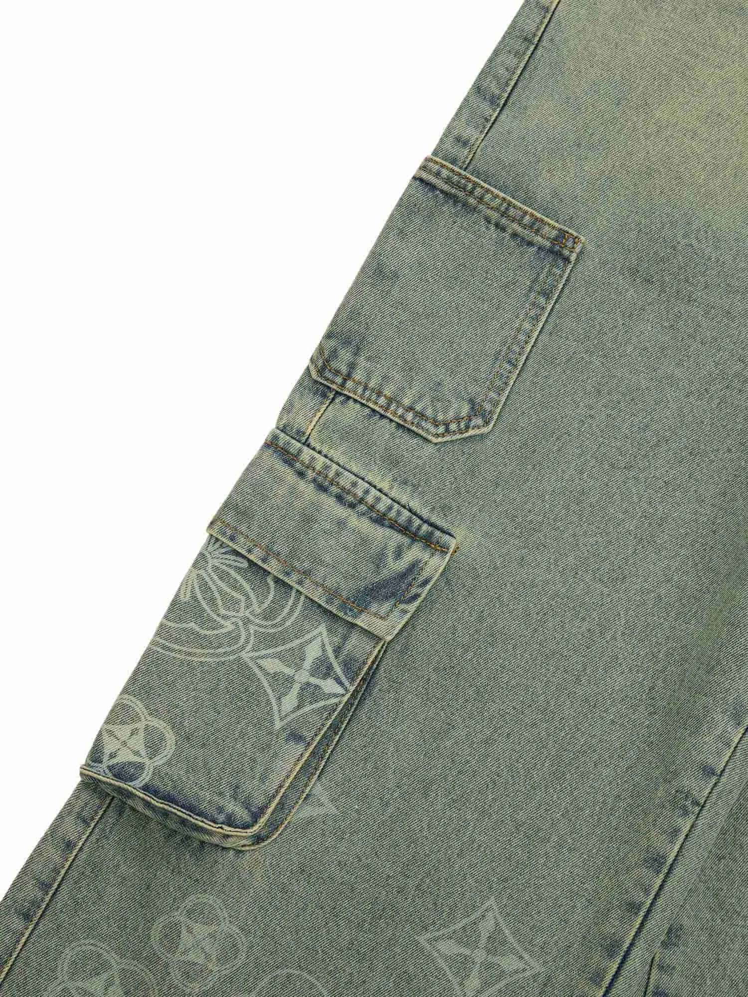 Thesupermade Cross Jacquard Multi Pocket Cargo Jeans - 2225