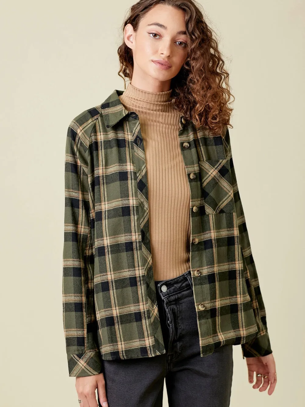 Tiffany Plaid Raglan Top - Olive