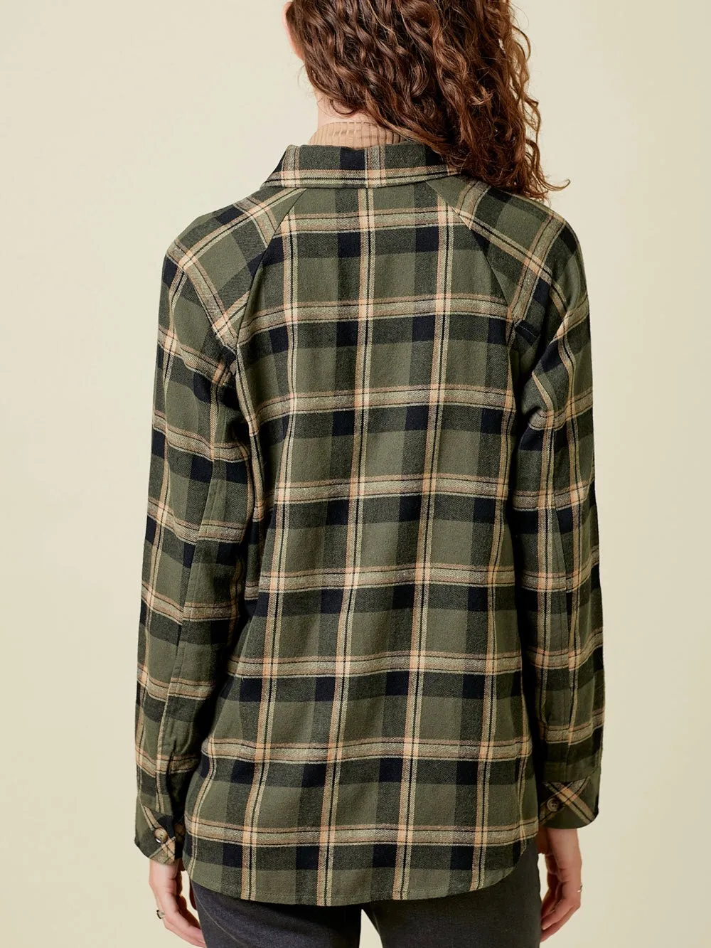 Tiffany Plaid Raglan Top - Olive