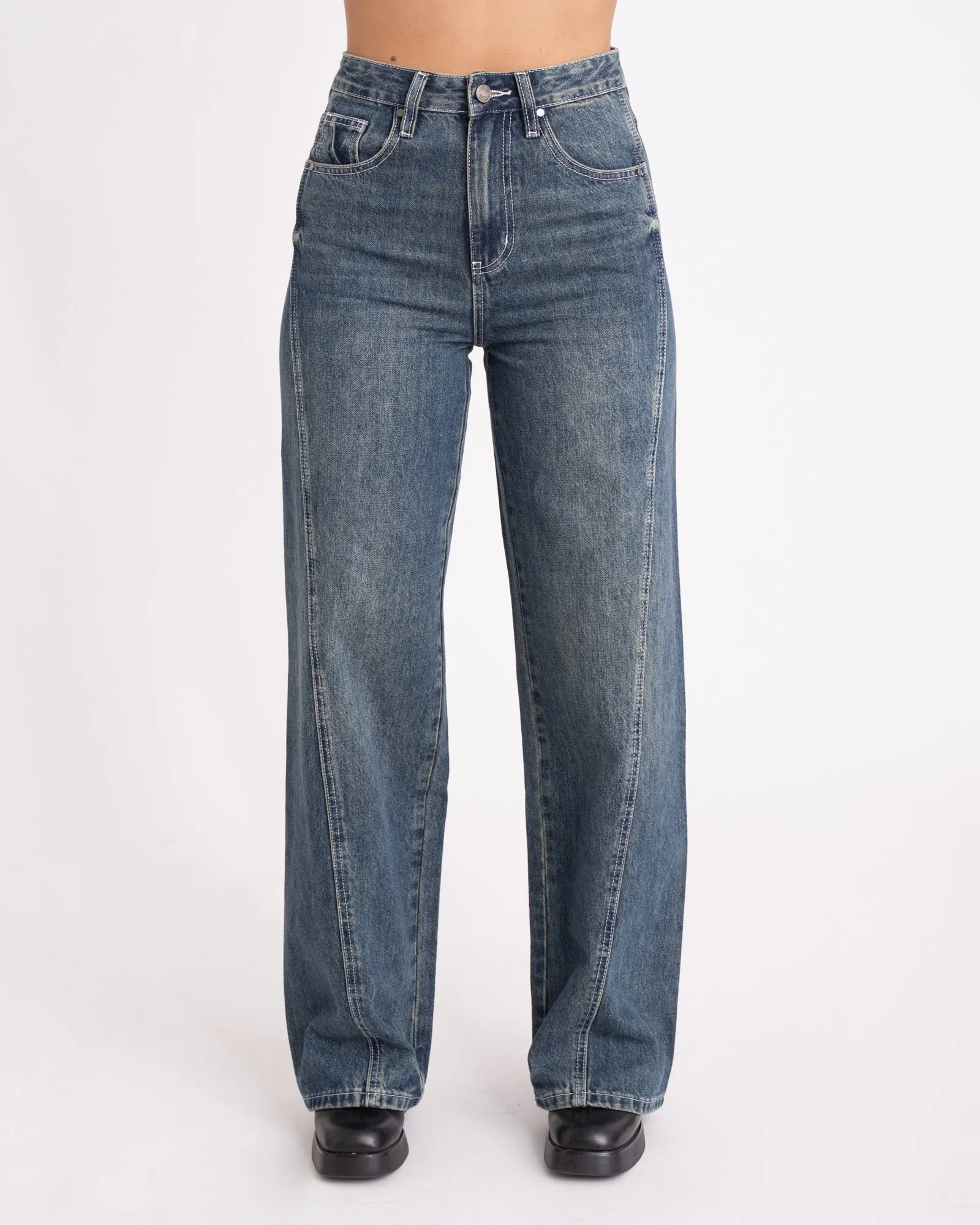 TILTIL Missy Blue Green Wash Relaxed Seam Jeans