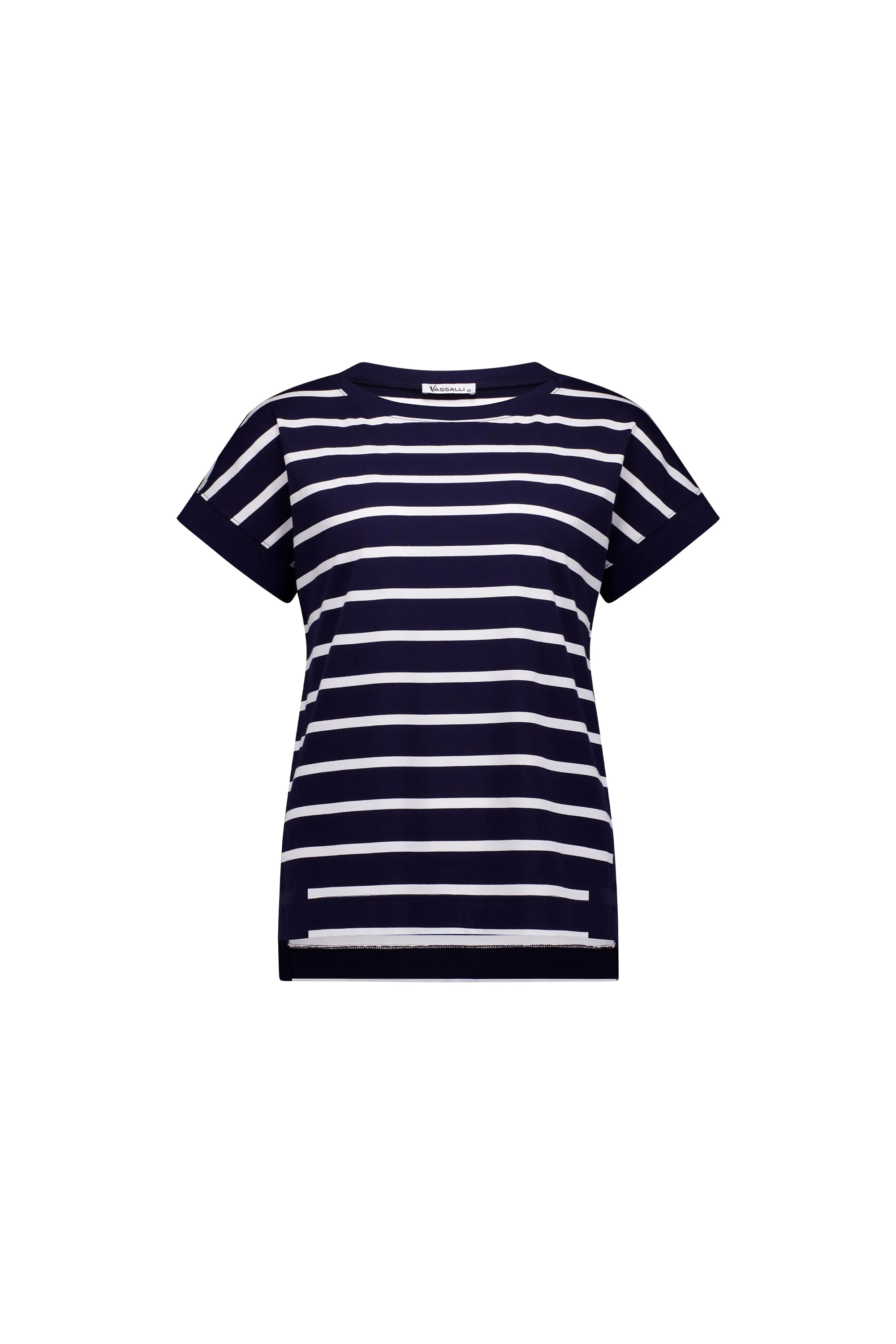 Vassalli  Top Drop Sleeve Stepped Hem  INK with WHITE STRIPE