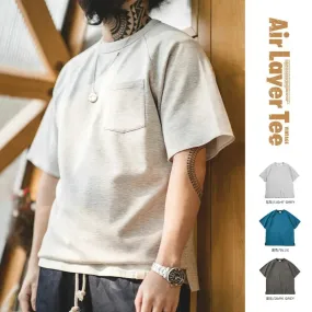 Vintage Air Layer T-shirts Men Casual Oversized Pocket Tees