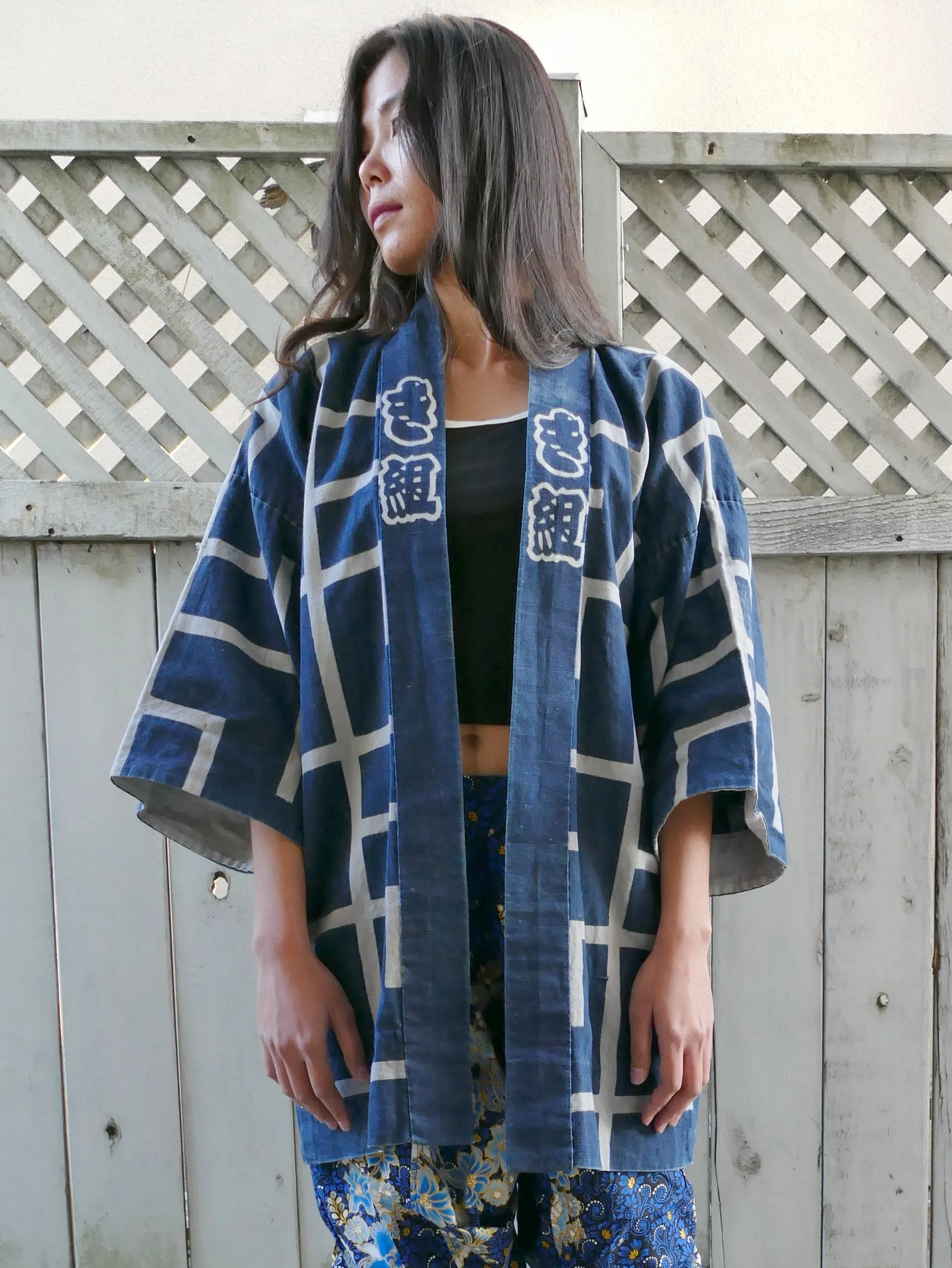 vintage indigo dye hanten kimono jacket【北】