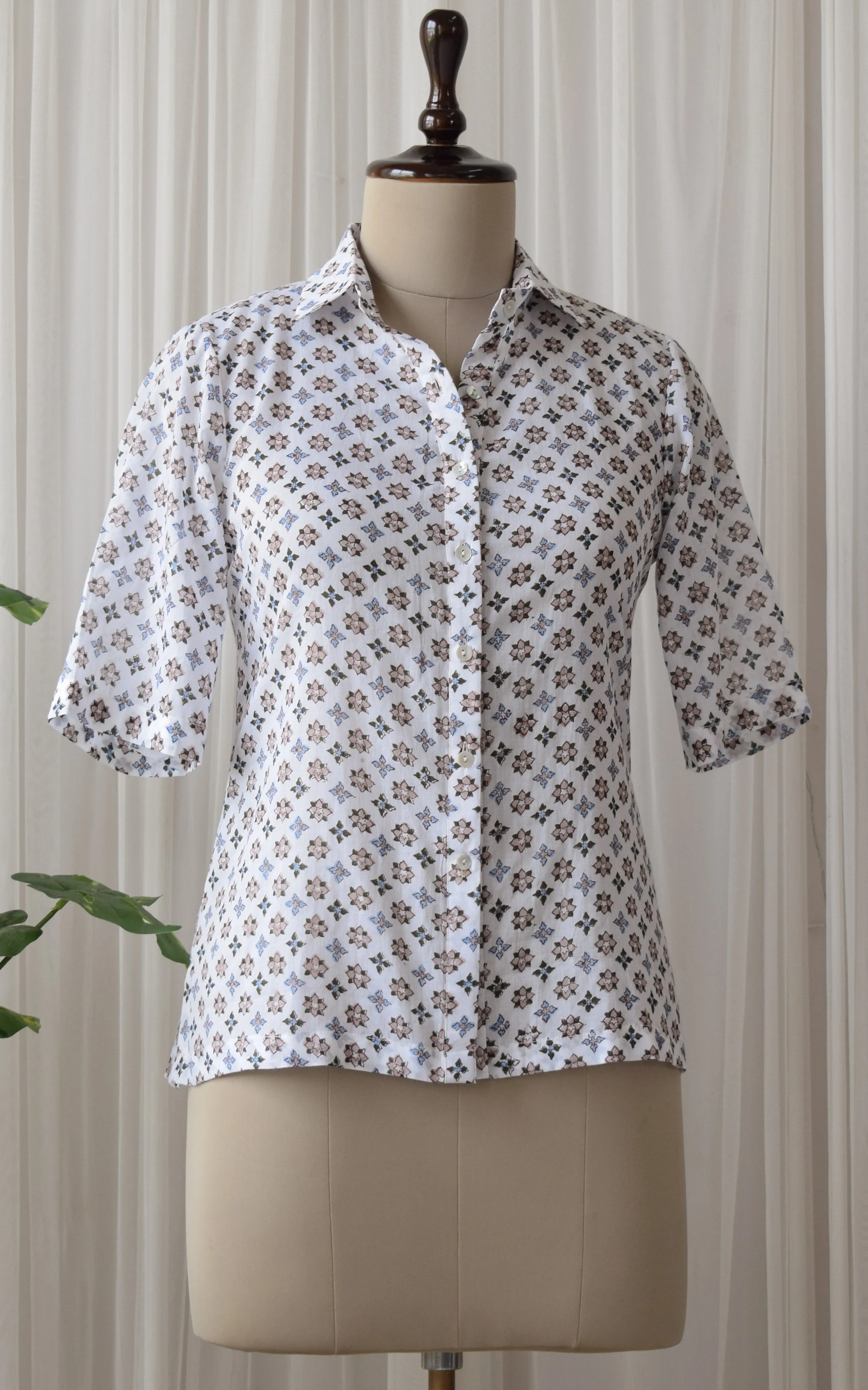 White Block Print Boxy Shirt