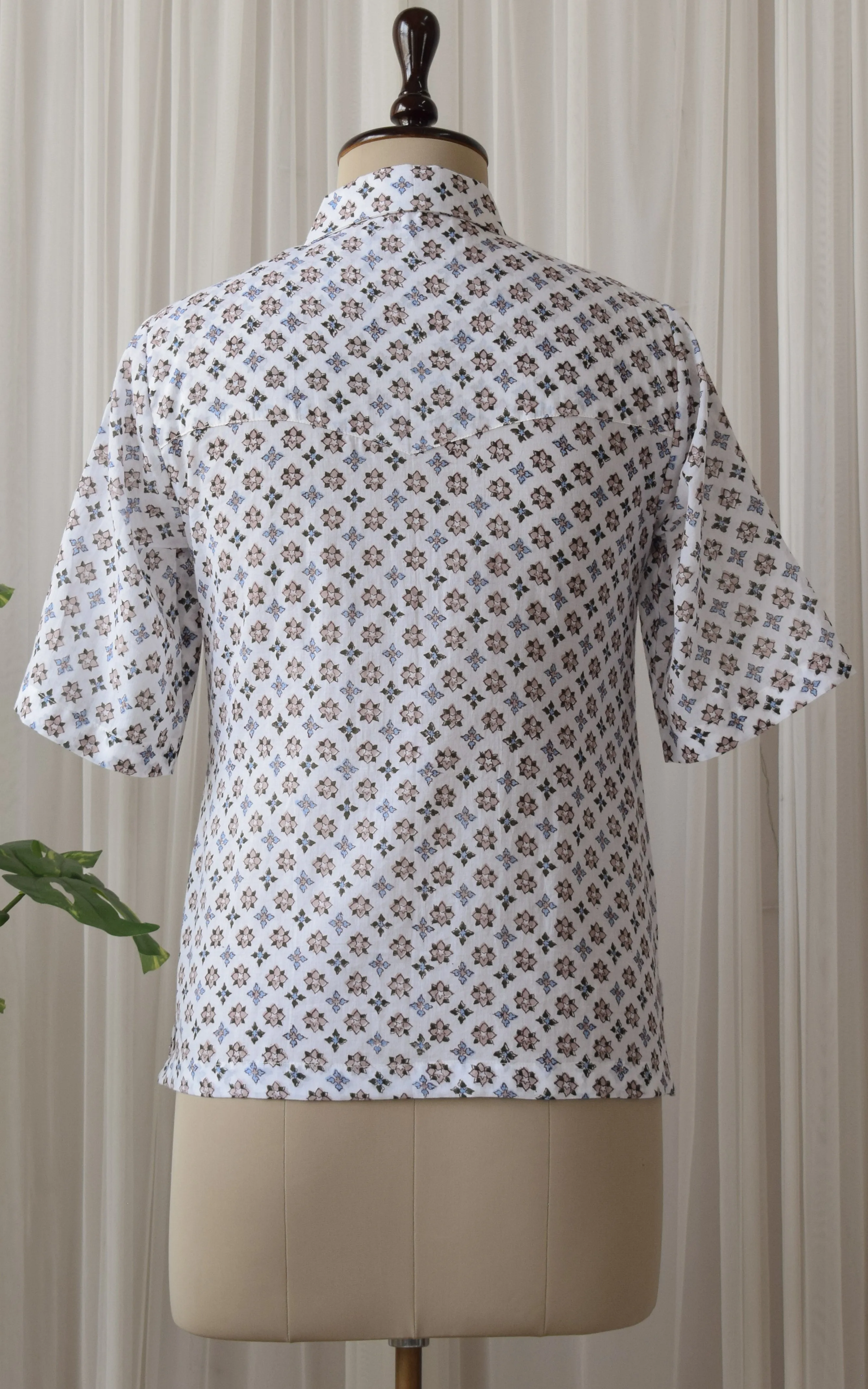 White Block Print Boxy Shirt