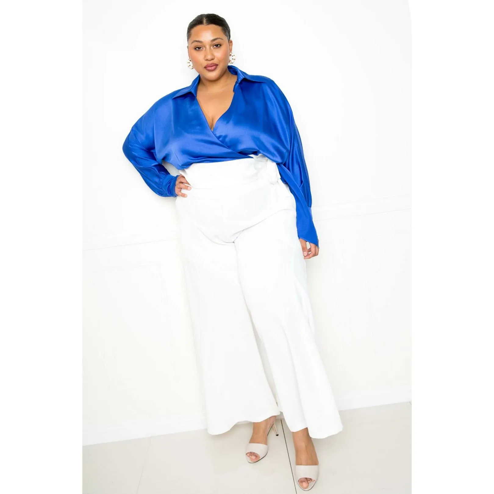 White Plus-size Palazzo Wide-led Pants (professional Pants)