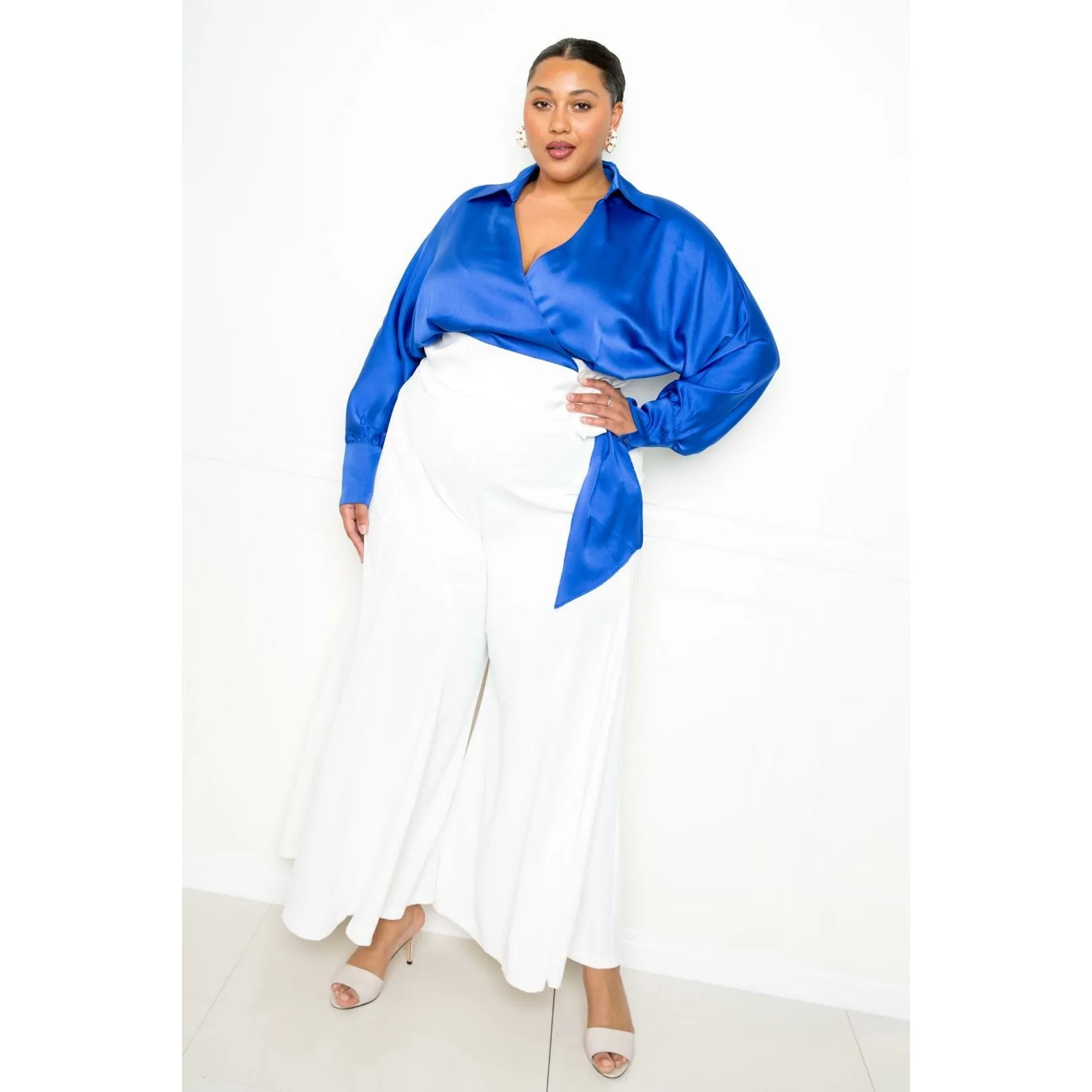 White Plus-size Palazzo Wide-led Pants (professional Pants)