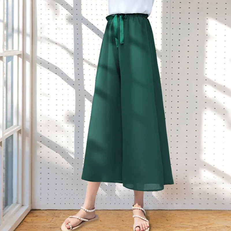 Wjczt Wide Leg Pants Women'S Spring Summer New Korean  Versatile Loose Chiffon Leisure Straight Tube 8-Point High Waist Trousers Lady